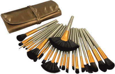 L'Rivara 24 Piece Makeup Brush Set with PU Leather Case LR-119 ( Beige)(Pack of 1)
