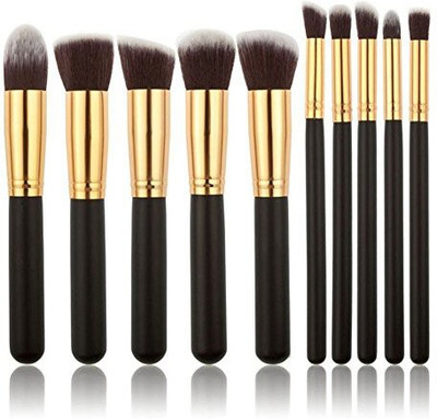 

Ambox 10 Pieces Makeup Brush Set Premium Synthetic Kabuki Cosmetics Foundation Blending Blush Eyeliner Face Powder Kit Golden Black(Pack of 10)