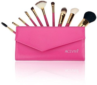 

Acevivi 10 Pieces Makeup Brushes Set With Powder Blusher Cosmetics Synthetic Leather Case Rose Red(Pack of 10)