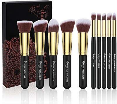 

Qivange Makeup Brushes Premium Synthetic Kabuki Brush Contour Blending Blush Eye Shadow Powder Foundation Set(Pack of 10)