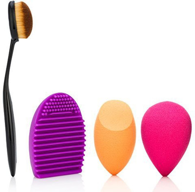 

Zeissy Oval Makeup Brush Set 1 Washing Cleaning Scrubber Board 2 Latex Free Miracle Orange And Pink Use Wet Or Dry Sponges(Pack of 4)