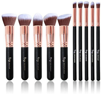 

Qivange Makeup Brushes Vegan Face Blending Brush Powder Liquid Foundation Eye Shadow Labeled Kabuki(Pack of 10)
