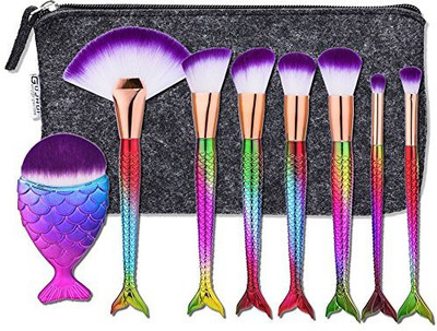 

Cinidy Mermaid Makeup Brush Set Beauty Tools Powder Foundation Blush Concealer Eyeliner Eyeshadow Contours(Pack of 8)