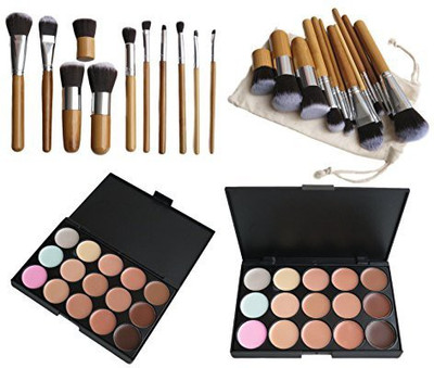 

Groupcow 15 Color Concealer Palette Kit With 11Pcs Bamboo Brush Face Makeup Contour Cream(Pack of 11)