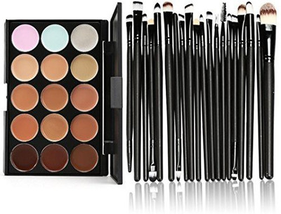 

Smtsmt 15 Colors Contour Face Cream Makeup Concealer Palette Professional 20 Brush Black(Pack of 20)
