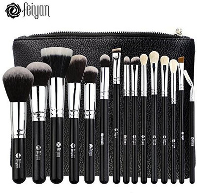 

Feiyan Makeup Brushes Premium Brush Set Natural Goat Synthetic Cosmetics Kabuki Foundation Blending Blush(Pack of 15)