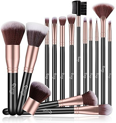

Qivange Makeup Brushes 15 Pieces Flat Foundation Kabuki Powder Concealer Fan Brush Eyeliner Eyeshadow Blending Professional Cosmetic(Pack of 15)