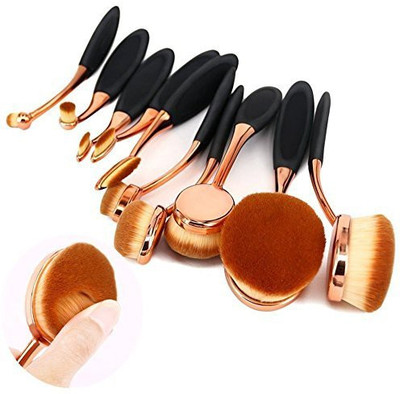 

Beautycoco Oval Makeup Brush Set Professional Foundation Contour Concealer Blending Cosmetic Brushe(Pack of 10)