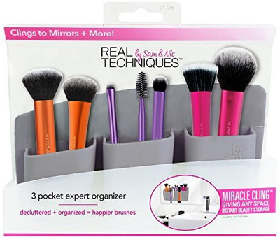 

Real Techniques 3 Pocket Expert Organizer Grey Easily Mounts To Mirror Wall Dresser Or Tile Holds Makeup Brushes Blenders And Tools(Pack of 3)