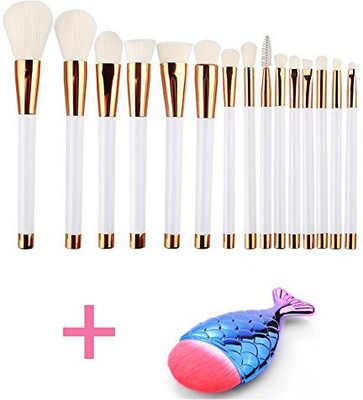 

Dscbeauty 15 Pcs Makeup Brushes Set Plus 1Pcs Mermaid Fish Shape Foundation Contour Blush Concealer Mascara(Pack of 15)
