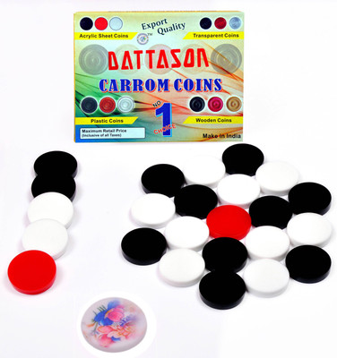 

STC Dattason 6MM ACRYLIC CARROM COINS Board Game With free Printed Striker Carrom Pawns(Pack of 25)