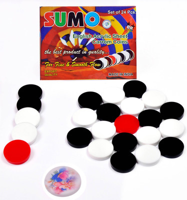 

STC Sumo 6MM ACRYLIC CARROM COINS Board Game With free Printed Striker Carrom Pawns(Pack of 25)