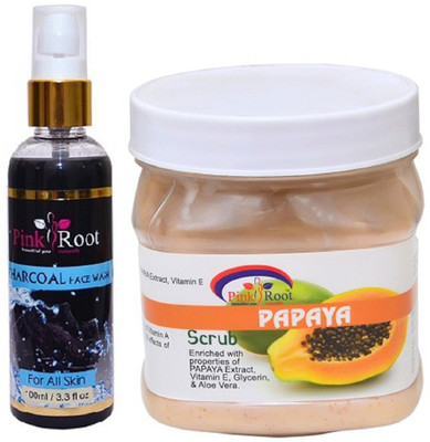 

Pink Root Charcoal Face Wash 100ml WITH Papaya Scrub 500ml(Set of 2)