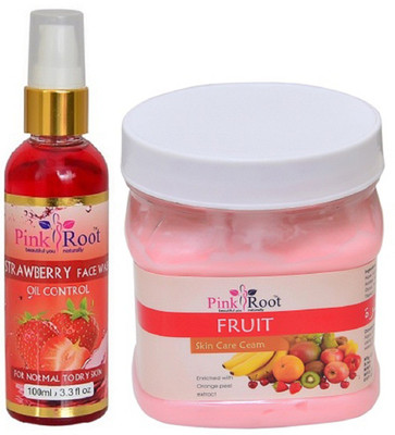 

Pink Root Strawberry Face Wash 100ml WITH Fruit Cream 500ml(Set of 2)