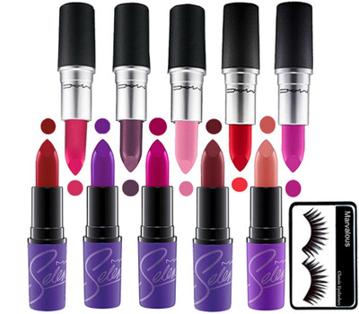 

marvalous eyelashes , mac matte finish lipstick (set of 5) & selena matte lipstick (set of 5)(Set of 11)