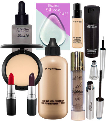 

DAZZLING Slicon Puff&Face&Body Foundation&Mac Studio Fix Comnpact&Mac Prep+Prime Oil&Mac Lipstick Set Of 2&Mac Pro Long Wear Concealer&Mac Highlight&Mac Face Serum&Brooke Candy Liner&Mascara(Set of 11)