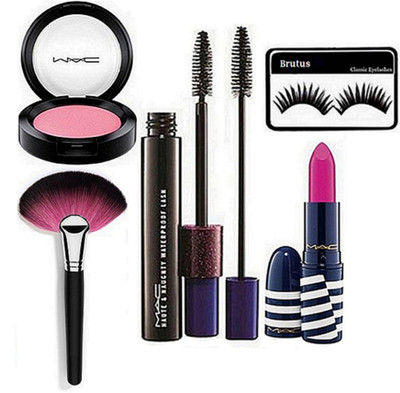 

BRUTUS Eyelashes & Mac Haute & Naughty Double Effect Mascara With Pink Lipstick, Blusher, Brush(Set of 5)