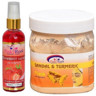 

Pink Root Strawberry Face Wash 100ml WITH Sandal & Turmeric Mask 500ml(Set of 2)