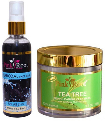 

Pink Root Charcoal Face Wash 100ml WITH Tea Tree Mask 100gm(Set of 2)