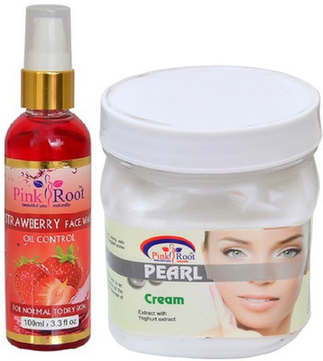 

Pink Root Strawberry Face Wash 100ml WITH Peral Cream 500ml(Set of 2)