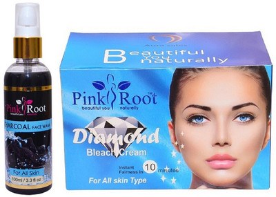 

Pink Root Charcoal Face Wash 100ml WITH Diamond Bleach 250gm(Set of 2)