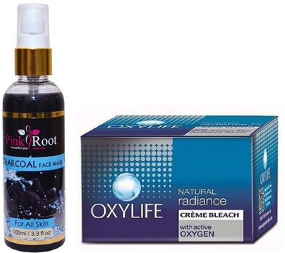 

Pink Root Charcoal Face Wash 100ml WITH Oxylife Natural Radiance Bleach 27gm(Set of 2)