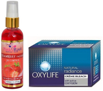 

Pink Root Strawberry Face Wash 100ml WITH Oxylife Natural Radiance Bleach 27gm(Set of 2)