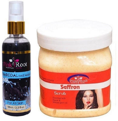 

Pink Root Charcoal Face Wash 100ml WITH Saffron Scrub 500ml(Set of 2)