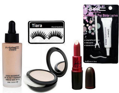 

tiara Eyelashes , Mac Studio Waterweight Foundation , Compact , Lipstick , eyelashes Glue(Set of 5)