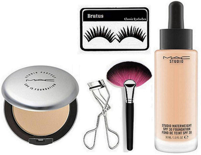 

BRUTUS Eyelashes, Mac Studio Waterweight SPF 30 Foundation, Studio Perfect Compact, Eyelashes curler, Makeup Brush(Set of 5)