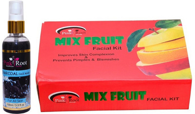 

Pink Root Charcoal Face Wash 100ml WITH Mix Fruit Facial Kit 83gm(Set of 2)