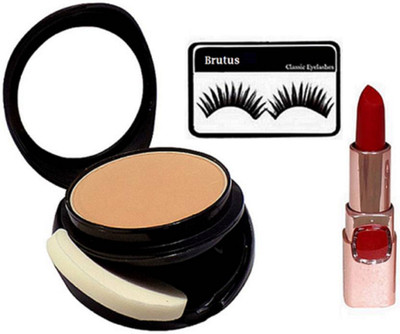 

BRUTUS Eyelashes, Compact, Red Lipstick(Set of 3)