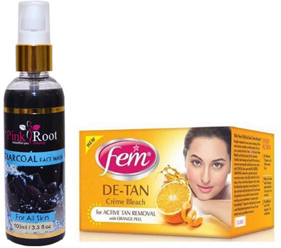 

Pink Root Charcoal Face Wash 100ml WITH Fem De-Tan Bleach 30gm(Set of 2)