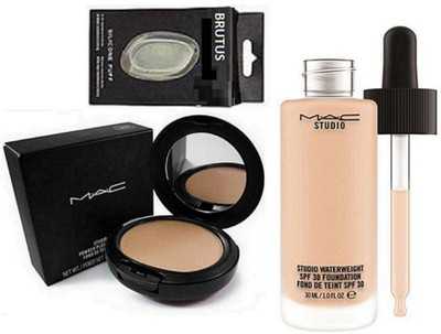 

brutus Silicon Puff With Mac Studio WaterWeight SPF 30 Found De Teint Foundation & Studio Fix Compact(Set of 3)