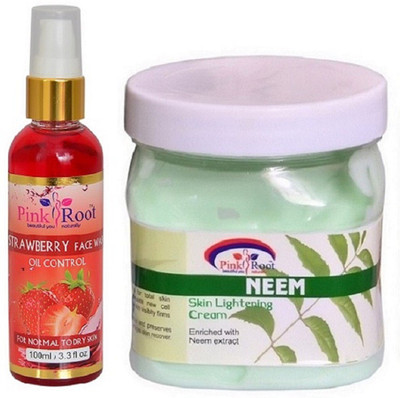 

Pink Root Strawberry Face Wash 100ml WITH Neem Cream 500ml(Set of 2)