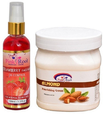

Pink Root Strawberry Face Wash 100ml WITH Almond Cream 500ml(Set of 2)