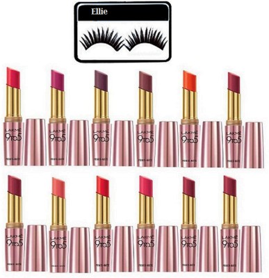 

ellie Eyelashes With Lakme 9to5 Primer+Matte Lipstick Packof 12(Set of 13)