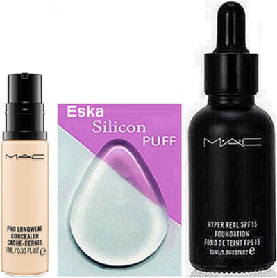 

eska Silicon Puff , Mac Hyper Real foundation, Pro Long wear Concealer(Set of 3)