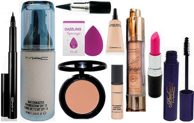 

DAZZLING Sponge Puff & Mac Matchmaster Foundation & Cpmpact & Select Cover-Up & Pro Longwear Concealer & Pen Eyeliner & Highlighter & Stick Kaj & Mac Pink Lipstick & Padma Mascara(Set of 10)