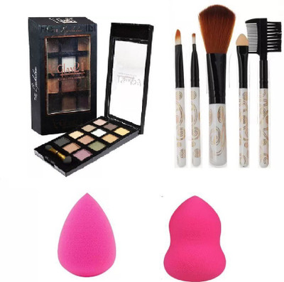 

hich 5 pcs Makeup Brush + Glam 21 Mettalic Eyeshadow + 2 pc Blender Puff(Set of 4)