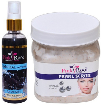

Pink Root Charcoal Face Wash 100ml WITH Peral Scrub 500ml(Set of 2)