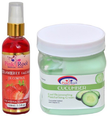 

Pink Root Strawberry Face Wash 100ml WITH Cucumber Cream 500ml(Set of 2)