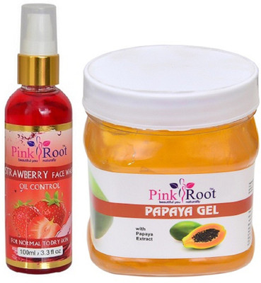 

Pink Root Strawberry Face Wash 100ml WITH Papaya Gel 500ml(Set of 2)