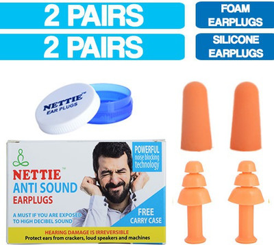 

NETTIE Anti Sound Earplugs 2 Pairs Foam & 2 Pairs Silicone Earplug - DUO PACK Ear Plug(Orange)