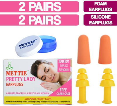 

NETTIE Pretty Lady Earplugs 2 Pairs Foam & 2 Pairs Silicone Earplug - DUO PACK Ear Plug(Yellow)