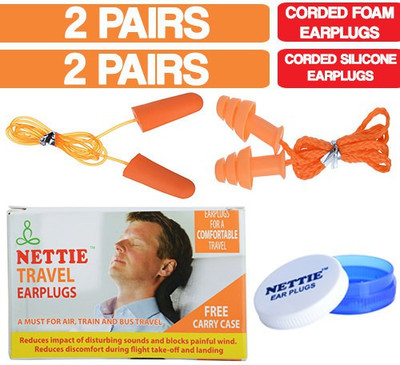 

NETTIE Travel Earplugs 2 Pairs corded Foam 2 Pairs corded Silicone Earplug - DUO PACK Ear Plug(Orange)