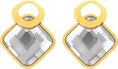 FRESH VIBES Fresh Vibes Rhombus Gold Plated Party Wear Fancy Crystal Stud Earrings for Women - Stylish & Trendy White Big Studs for Girls Alloy Stud Earring