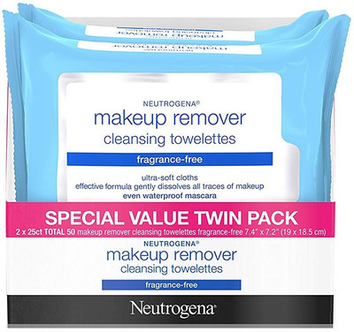 

Neutrogena Cleansing Fragrance Free Makeup Remover Facial Wipes, 25 Count, 2 Packs(Pack of 25)