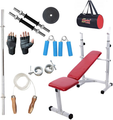 

Lifeline Multi Bench 307 With Dumbbell Rod 14" Set, Skipping Rope and Accessories (9 Items) Home Gym Combo(100 - 120 kg)