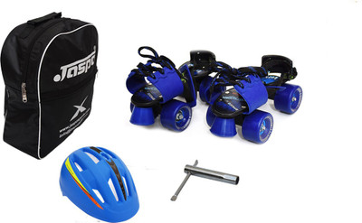 Jaspo Tenacity Blue Dual Adjustable Senior Roller Skates Combo Suitable for Age Group 6 to 14 Years (Skates+ Helmet+ Bag+Key) Skating Kit Flipkart